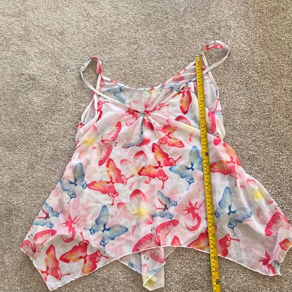 Y2K Fairycore Sheer Butterfly Asymmetrical Cami Top Pink & Blue L - Picture 6 of 7